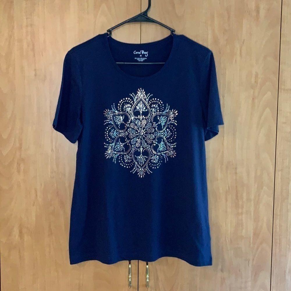Coral Bay Navy Blue shirt with gold silver bling